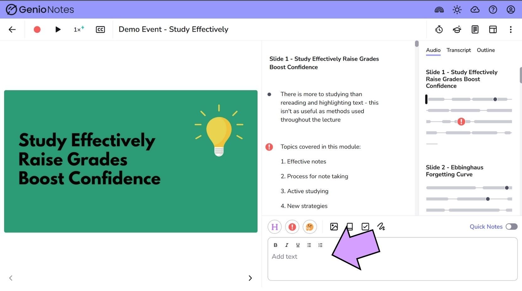 Genio Notes in 1 min - add text notes Genio Notes in 1 min - add text notes