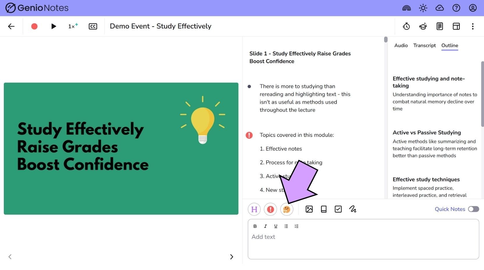 Genio Notes in 1 min - label important moments Genio Notes in 1 min - label important moments