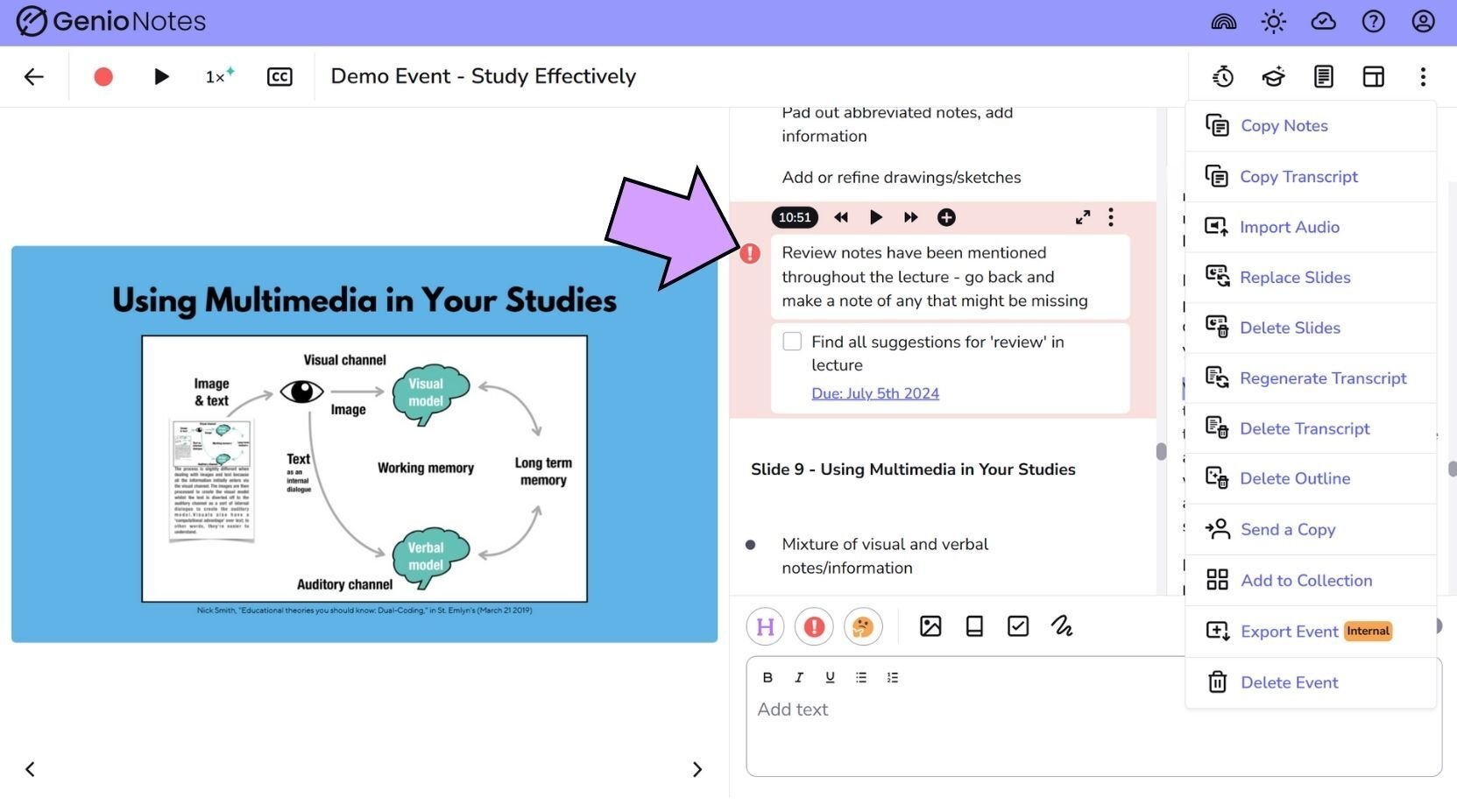 Genio Notes in 1 min - review labeled moments Genio Notes in 1 min - review labeled moments
