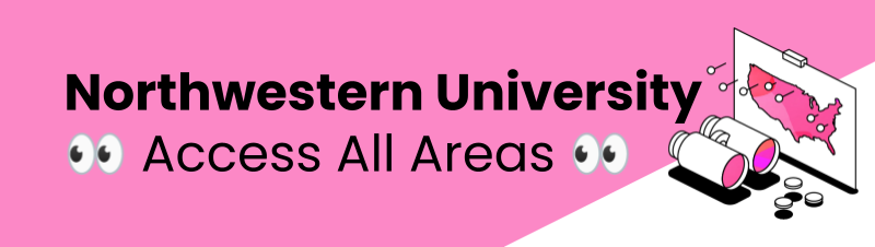 A pink banner - the text says "Northwestern University, Access All Areas"