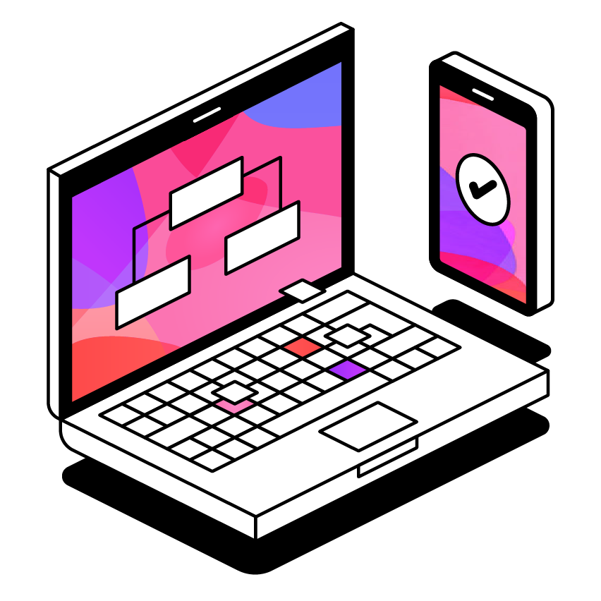 laptop with flow chart on screen next to mobile phone