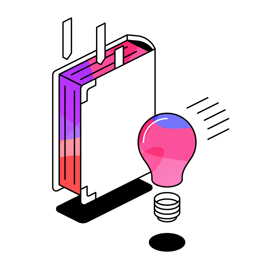 Book with bookmarks alongside a lightbulb