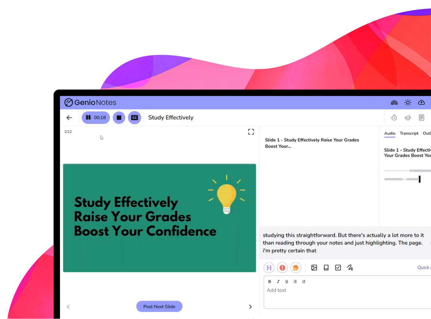 Genio Notes Live Captions hero (desktop)